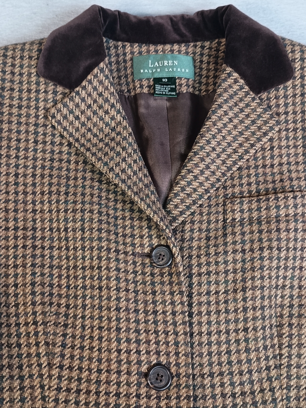 Lauren Ralph Lauren Women's 10 Silk & Wool Houndstooth Equestrian Blazer Vintage - Picture 3 of 8